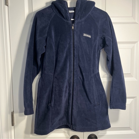 Columbia Woman’s Size S Navy Fuzzy Teddy  Fleece Jacket With Hood Outdoors - Picture 1 of 10